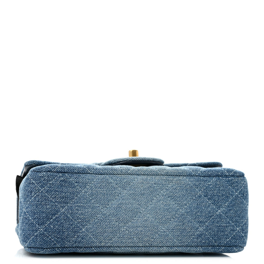 Washed Denim Quilted Mini Rectangular Flap Blue