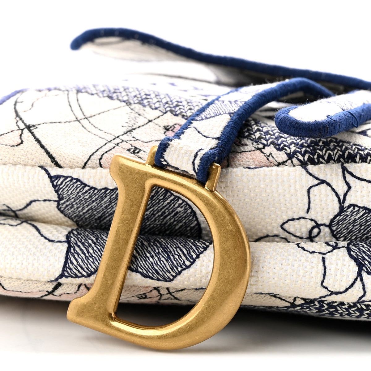 Canvas Embroidered Around the World Saddle Bag Blue