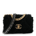 Velvet Tweed Quilted Medium Chanel 19 Flap Black