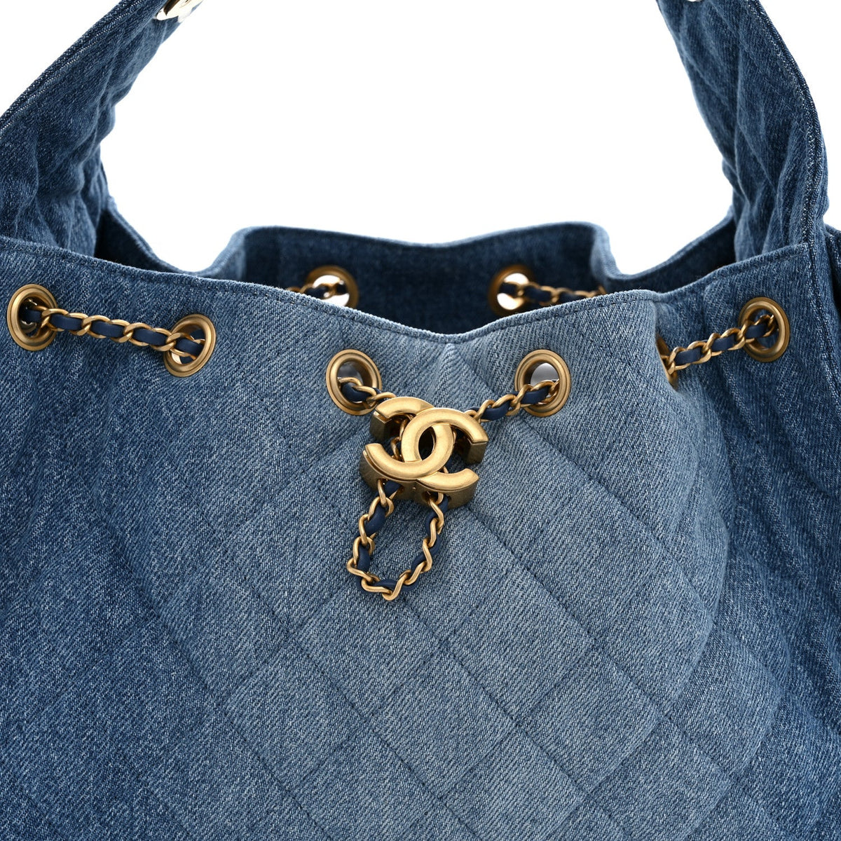 Washed Denim Quilted Small Chanel 25 Handbag Blue
