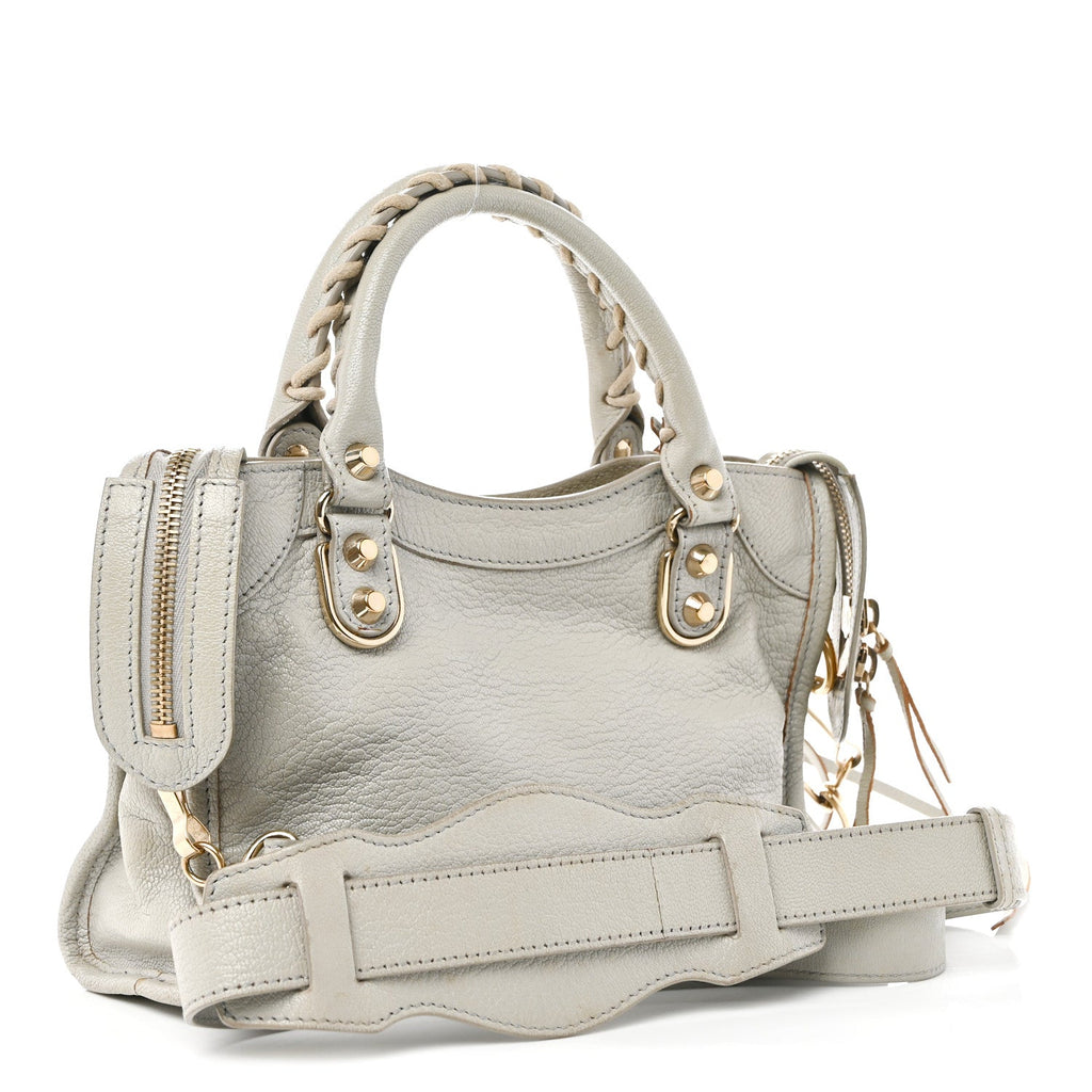 Chevre Gold Metallic Edge Hardware Mini City Gris Clair Gris Perle