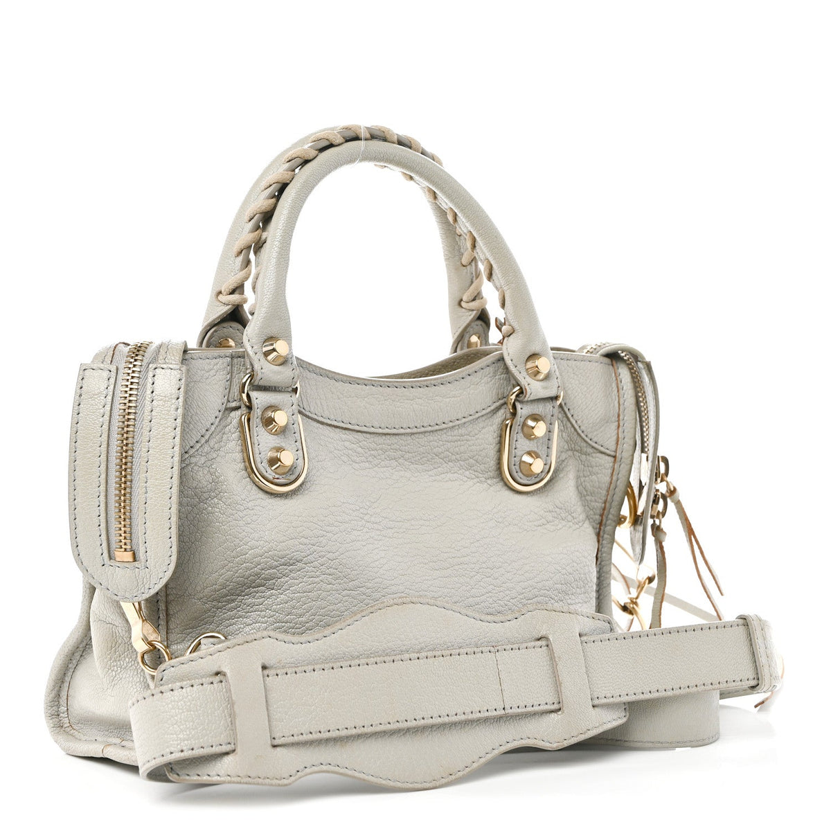 Chevre Gold Metallic Edge Hardware Mini City Gris Clair Gris Perle