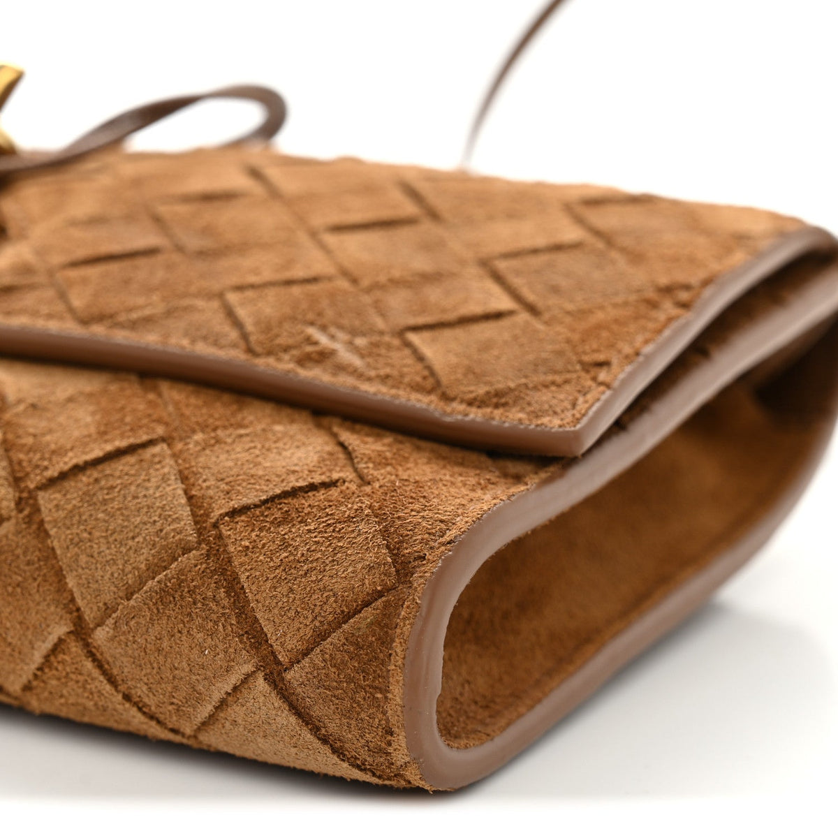Suede Intrecciato Andiamo Pouch On Strap Dark Caramel