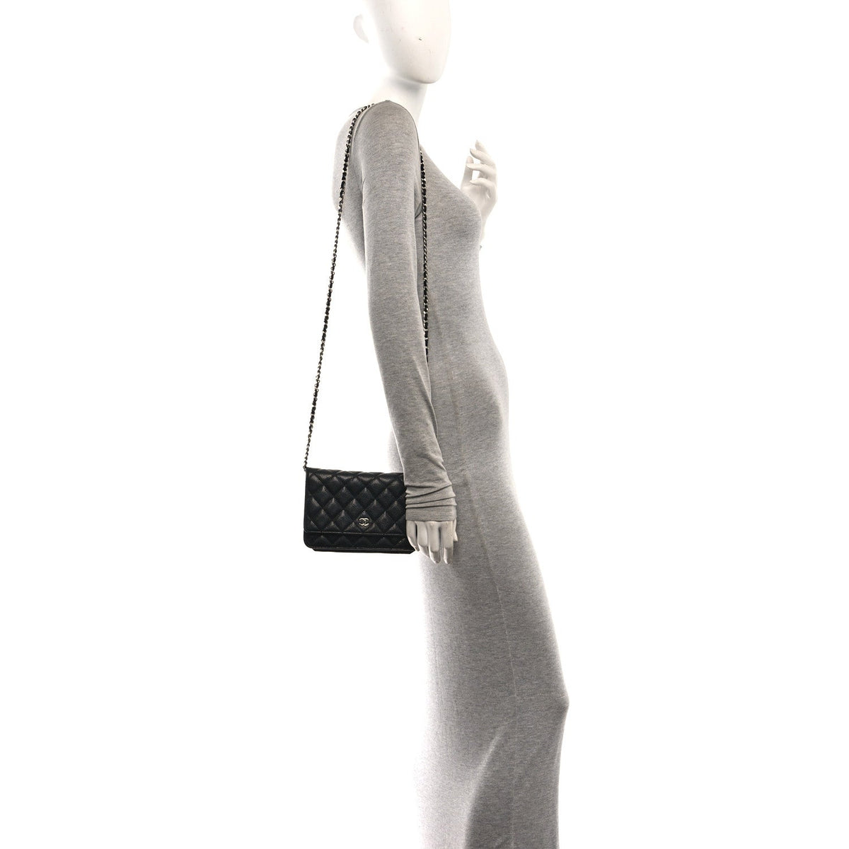 Caviar Quilted Wallet on Chain WOC Black