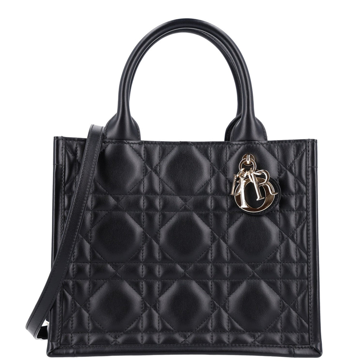Calfskin Macro Cannage Small Book Tote Black