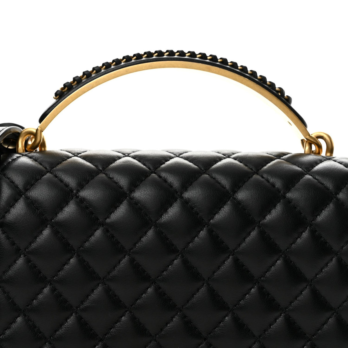 Lambskin Quilted Medium Top Handle Boy Flap Black