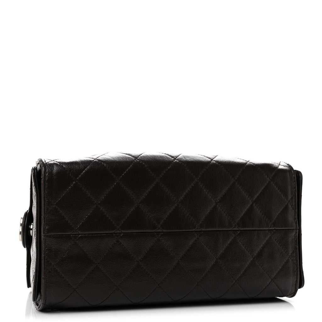 Shiny Crumpled Calfskin Quilted Small Chanel 25 Handbag Dark Brown