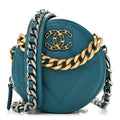 Goatskin Quilted Chanel 19 Round Clutch With Chain Blue