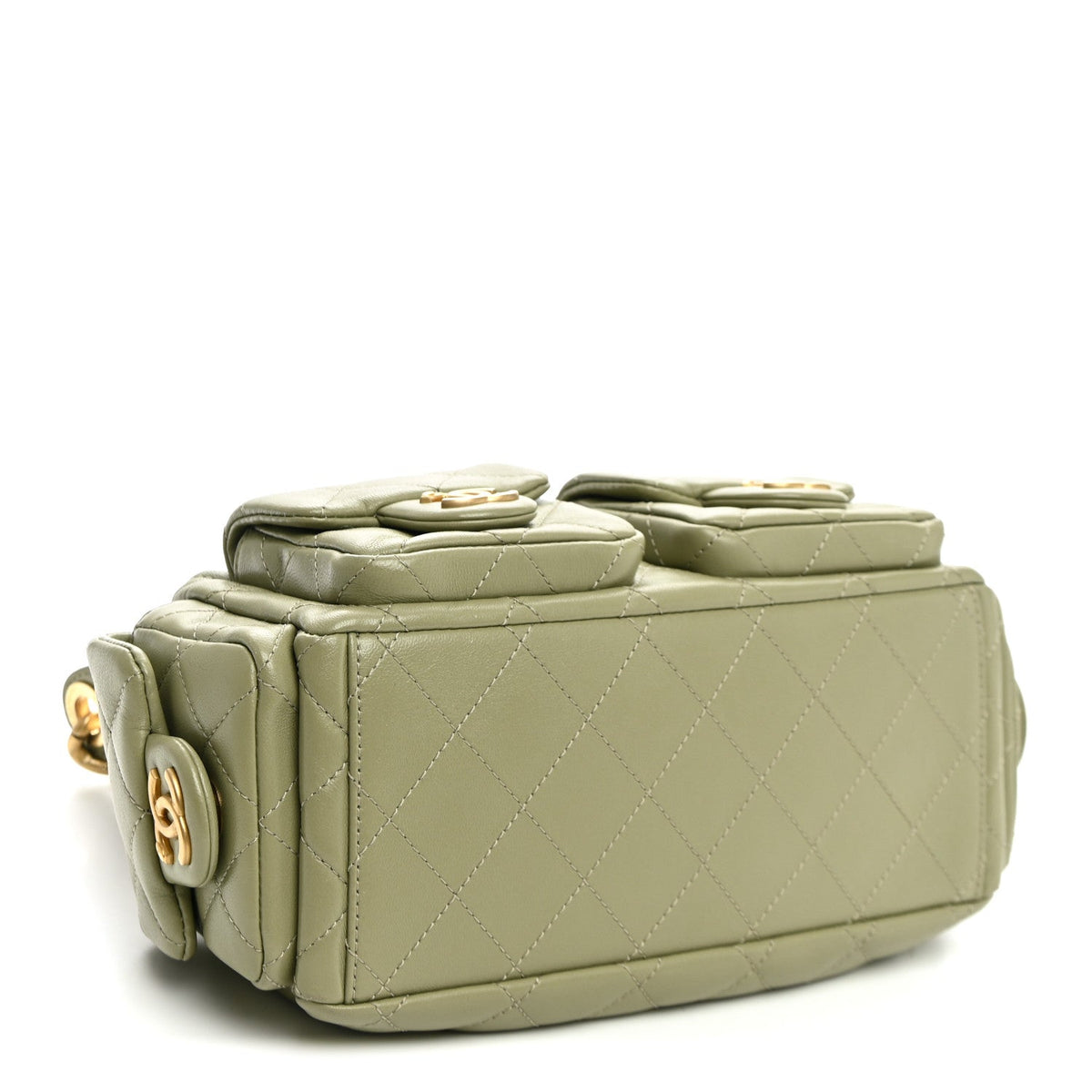Shiny Lambskin Quilted Trendy Pockets Hobo Green