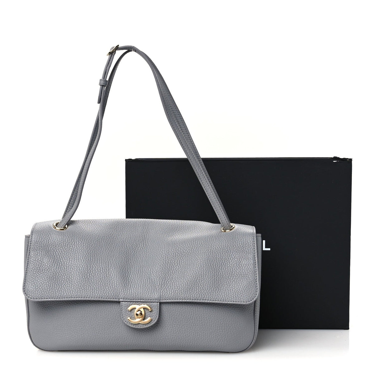 Grained Calfskin Small Souplissimo Maxi Flap Gray