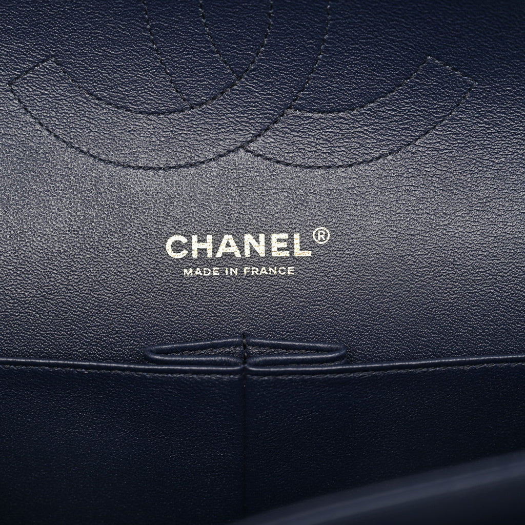Lambskin Quilted Jumbo Double Flap Navy