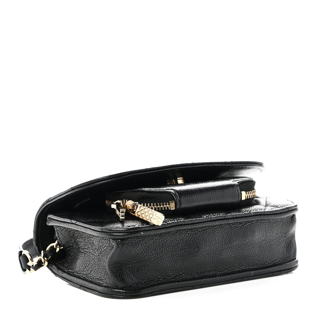Caviar Quilted Business Affinity Clutch With Chain Black