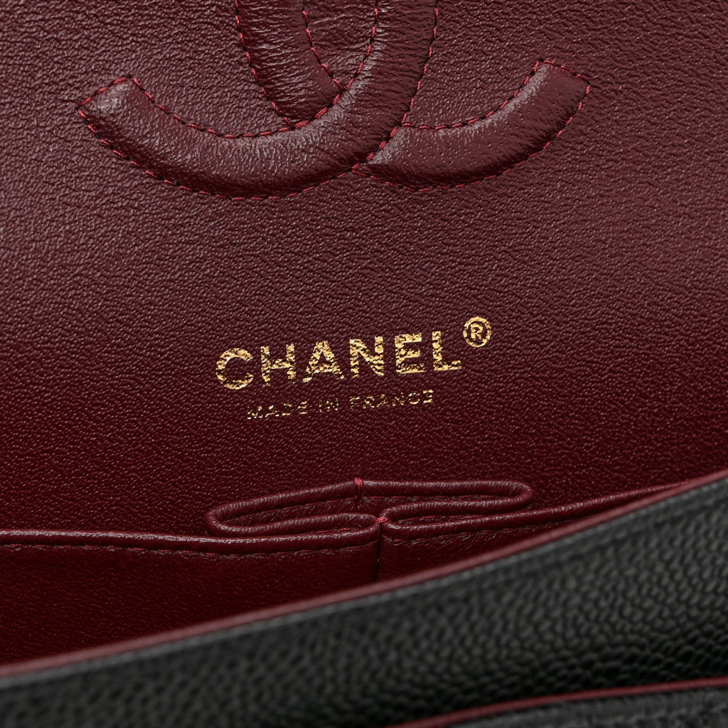 Caviar Quilted Medium Double Flap Black
