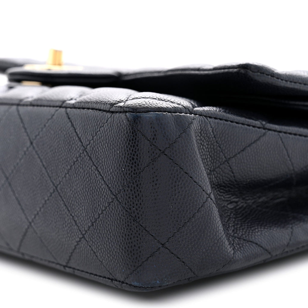 Caviar Quilted Medium Double Flap Navy
