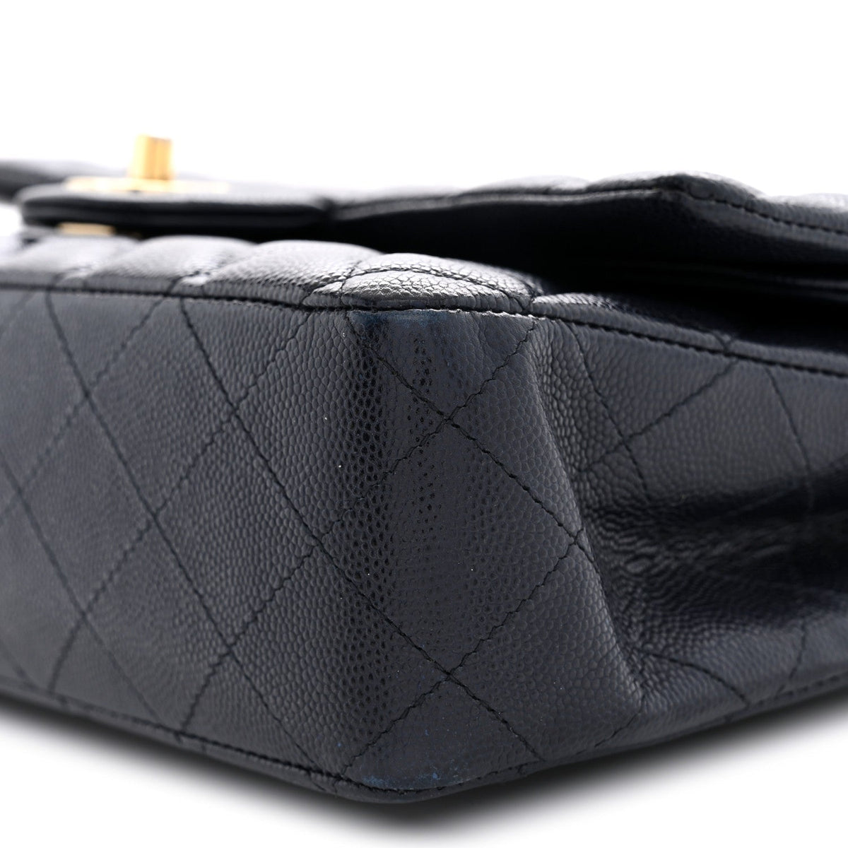Caviar Quilted Medium Double Flap Navy