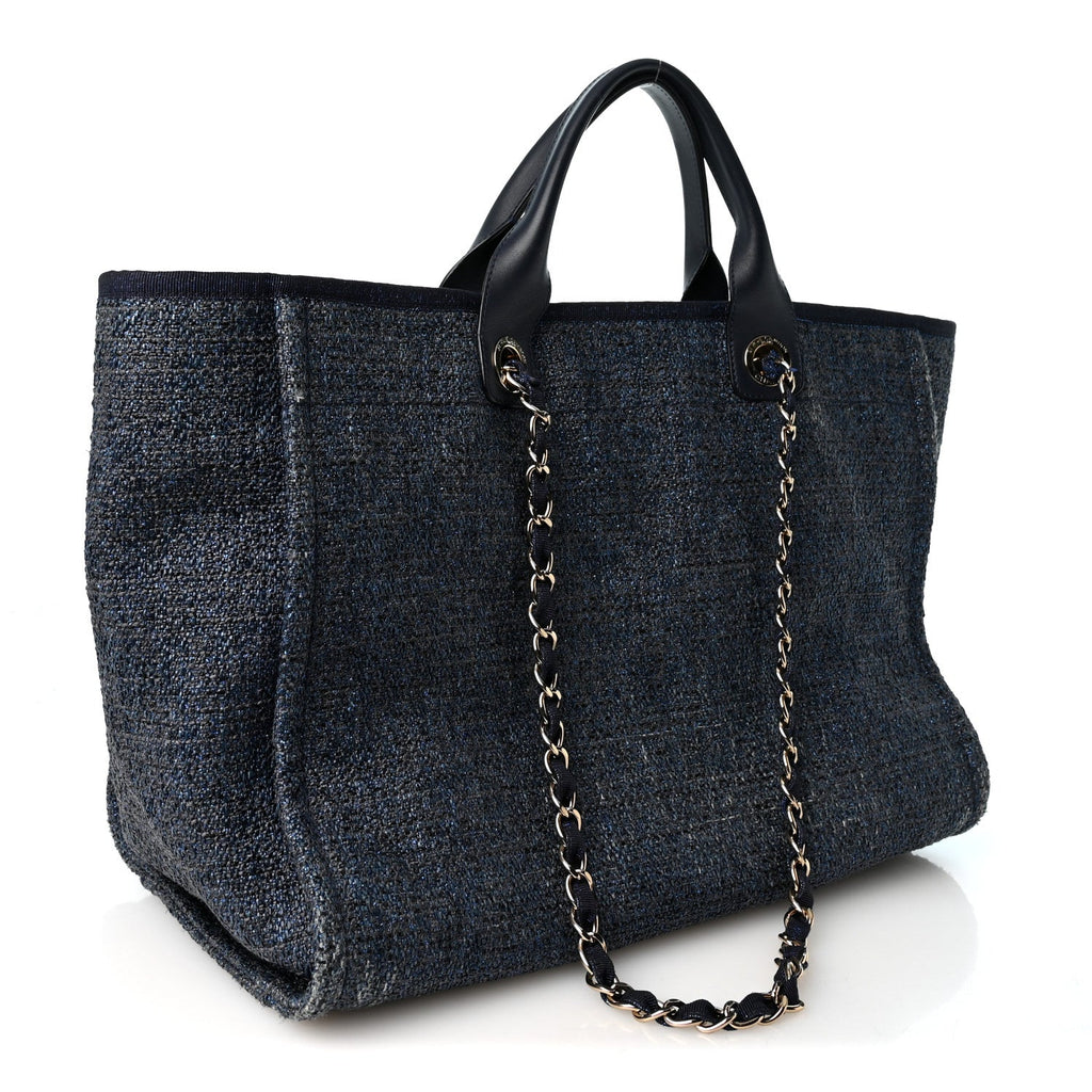 Lurex Canvas Medium Deauville Tote Navy Blue