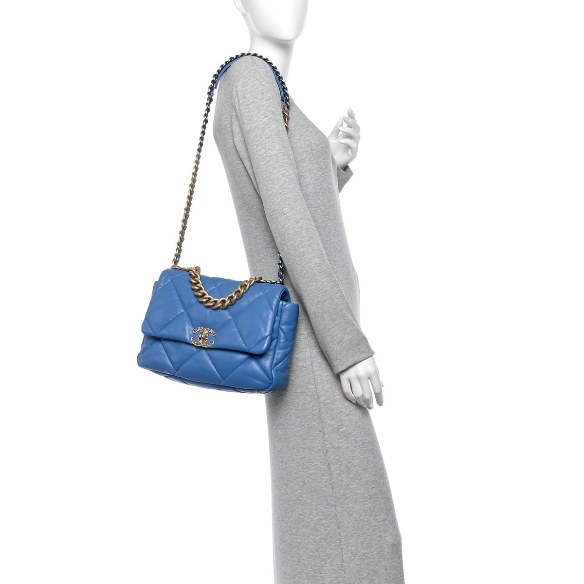 Lambskin Quilted Large Chanel 19 Flap Blue