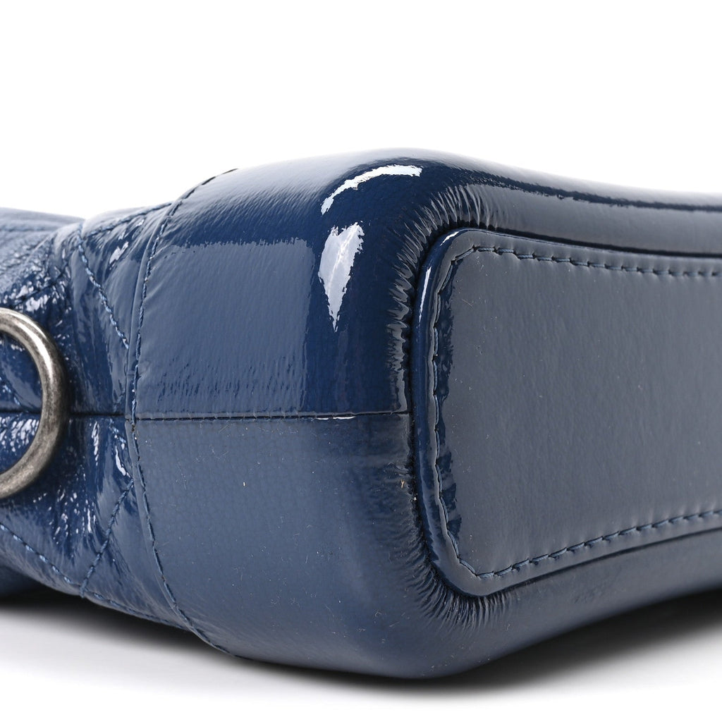 Patent Goatskin Quilted Small Gabrielle Hobo Blue