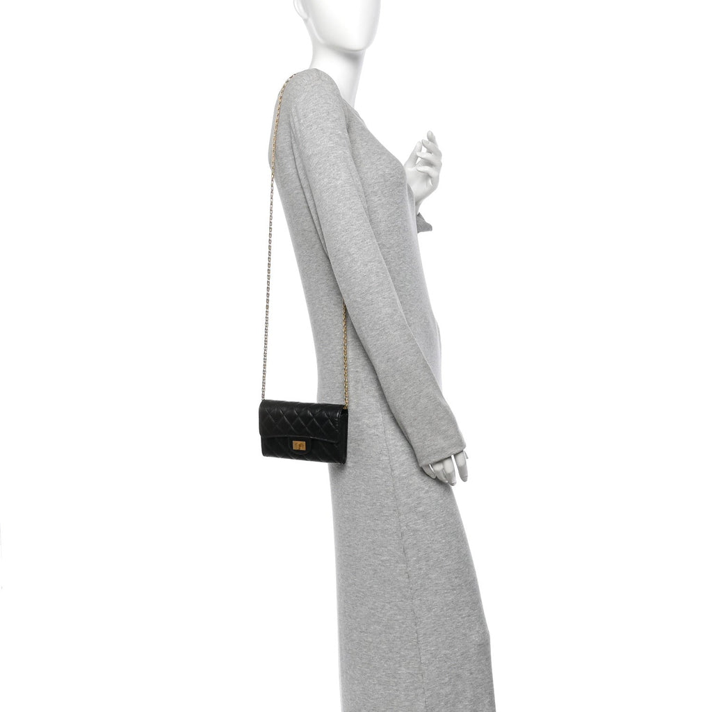 Aged Calfskin Quilted 2.55 Reissue Clutch With Chain Black