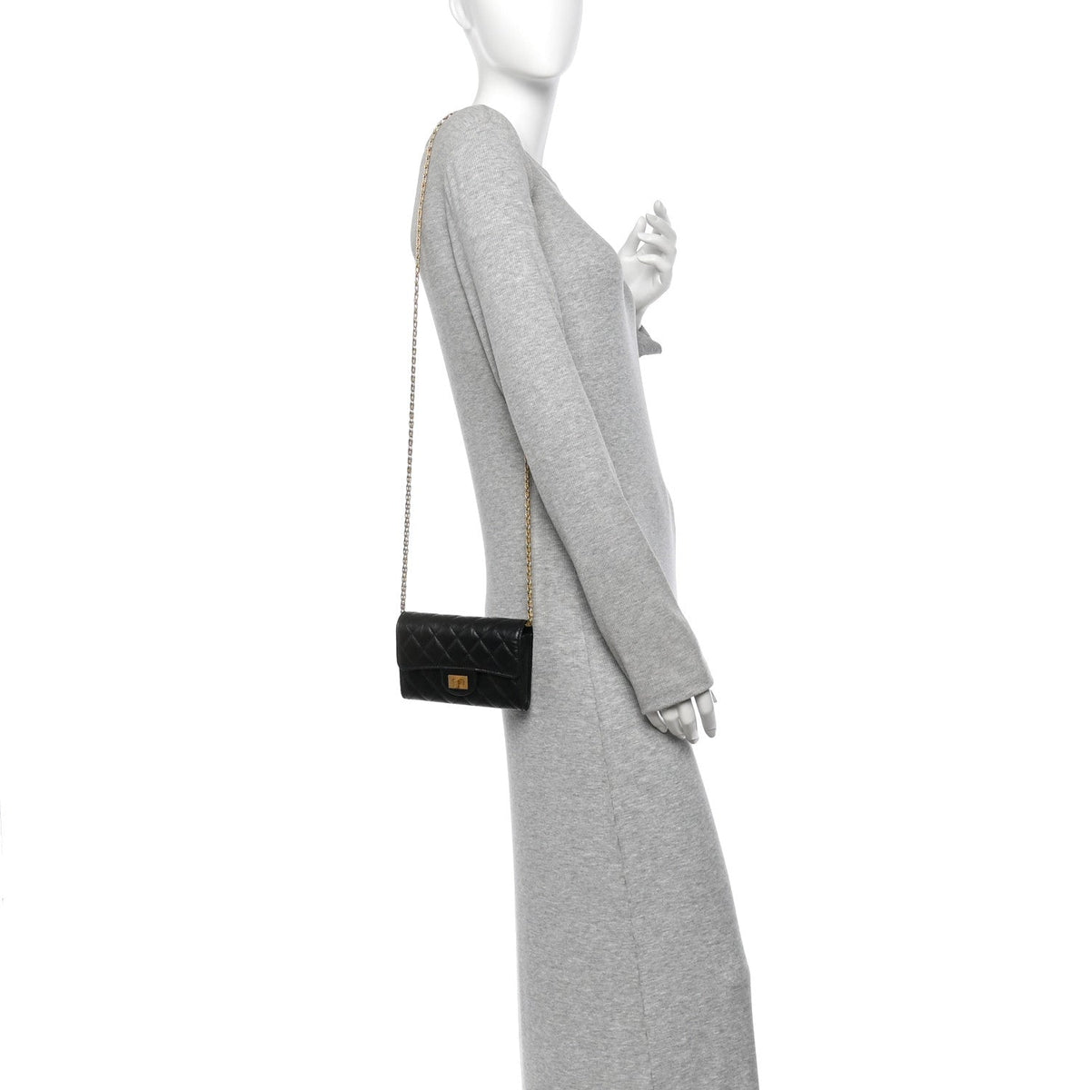 Aged Calfskin Quilted 2.55 Reissue Clutch With Chain Black
