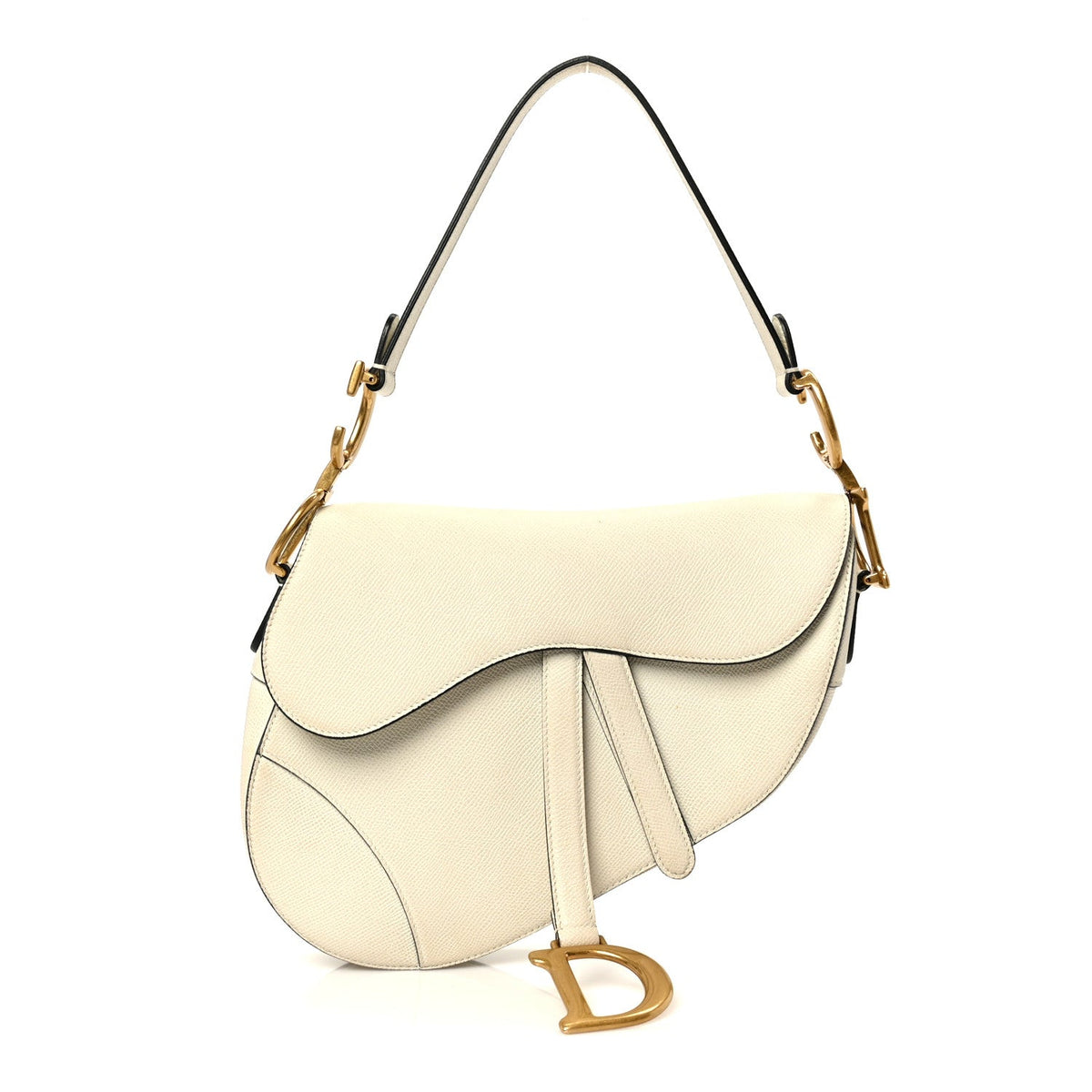 Grained Calfskin Saddle Bag White