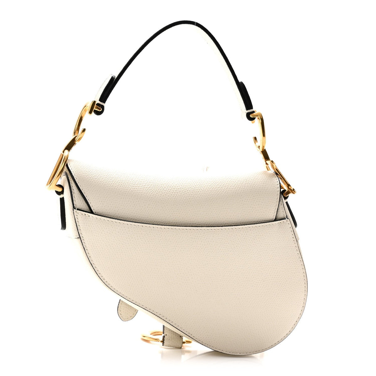 Grained Calfskin Mini Saddle Bag White