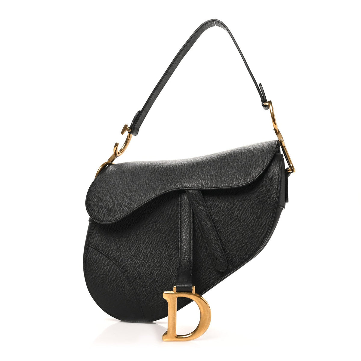 Grained Calfskin Saddle Bag Black