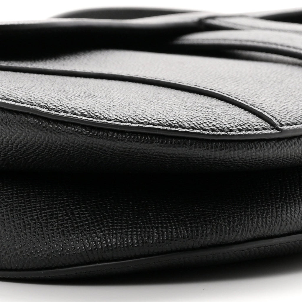 Grained Calfskin Saddle Bag With Strap Black