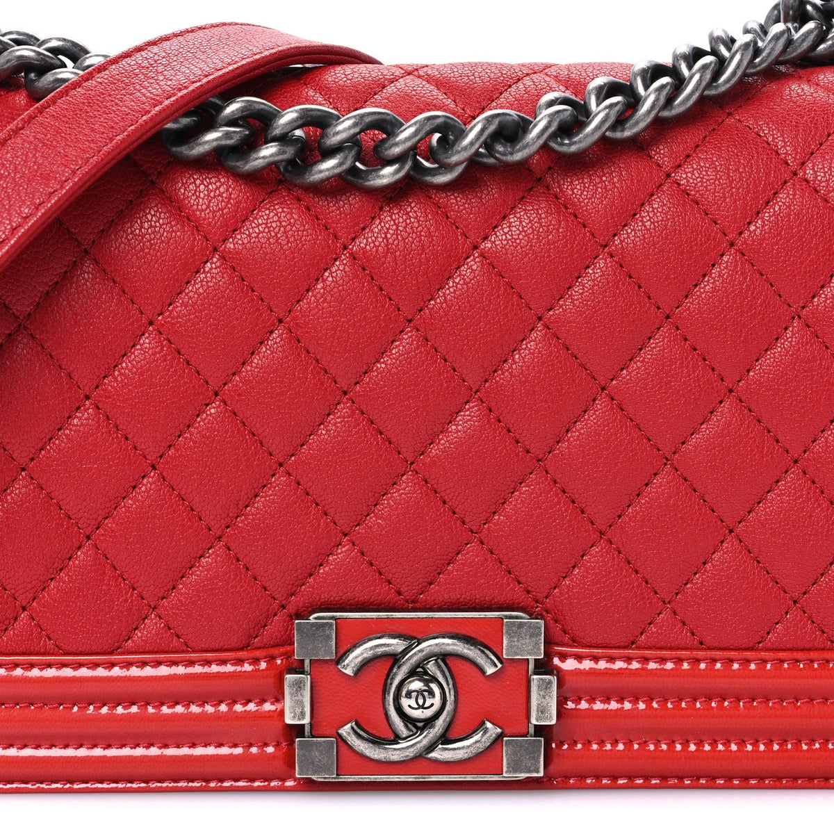 Goatskin Quilted Patent Medium Duo Boy Flap Red