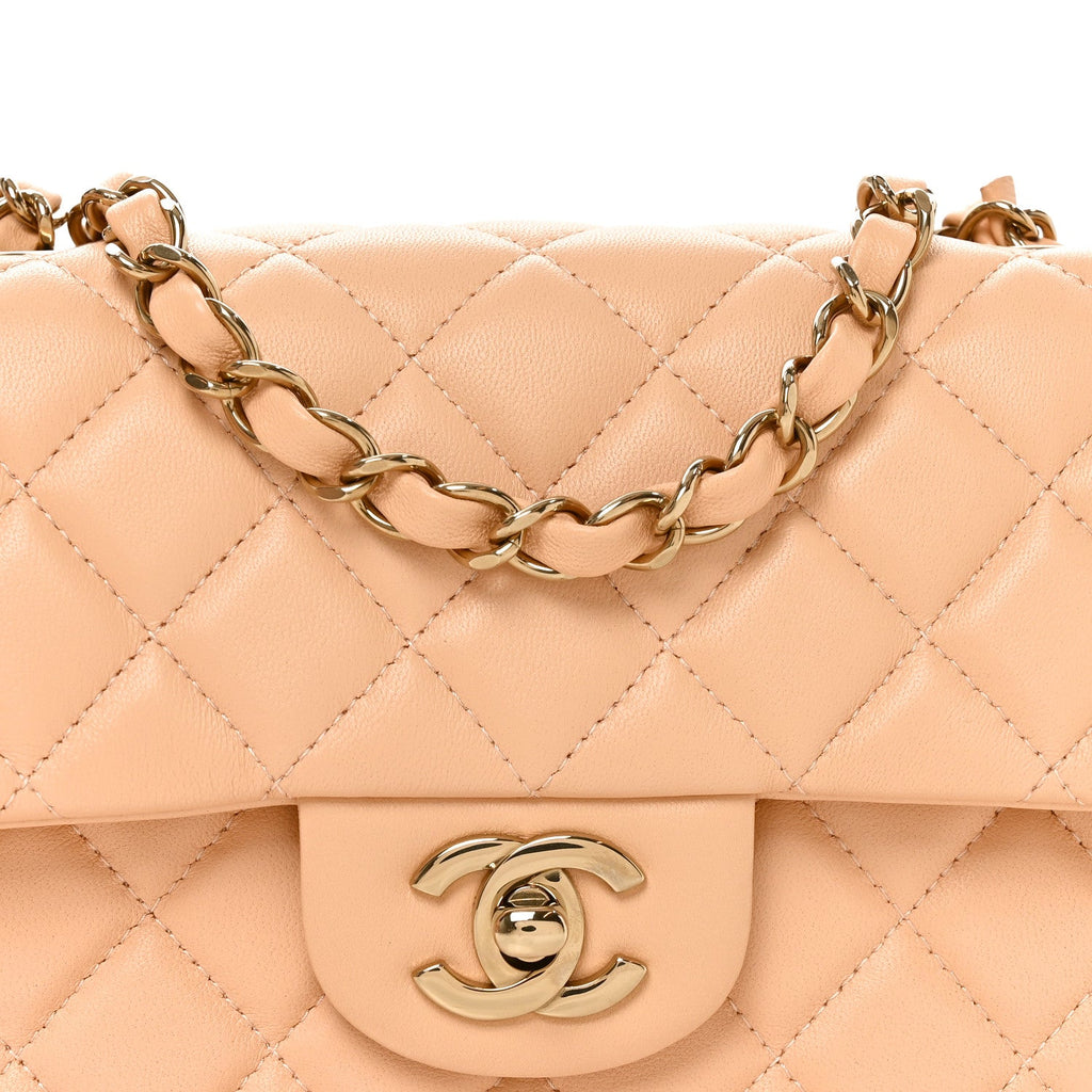 Lambskin Quilted Mini Rectangular Flap Beige