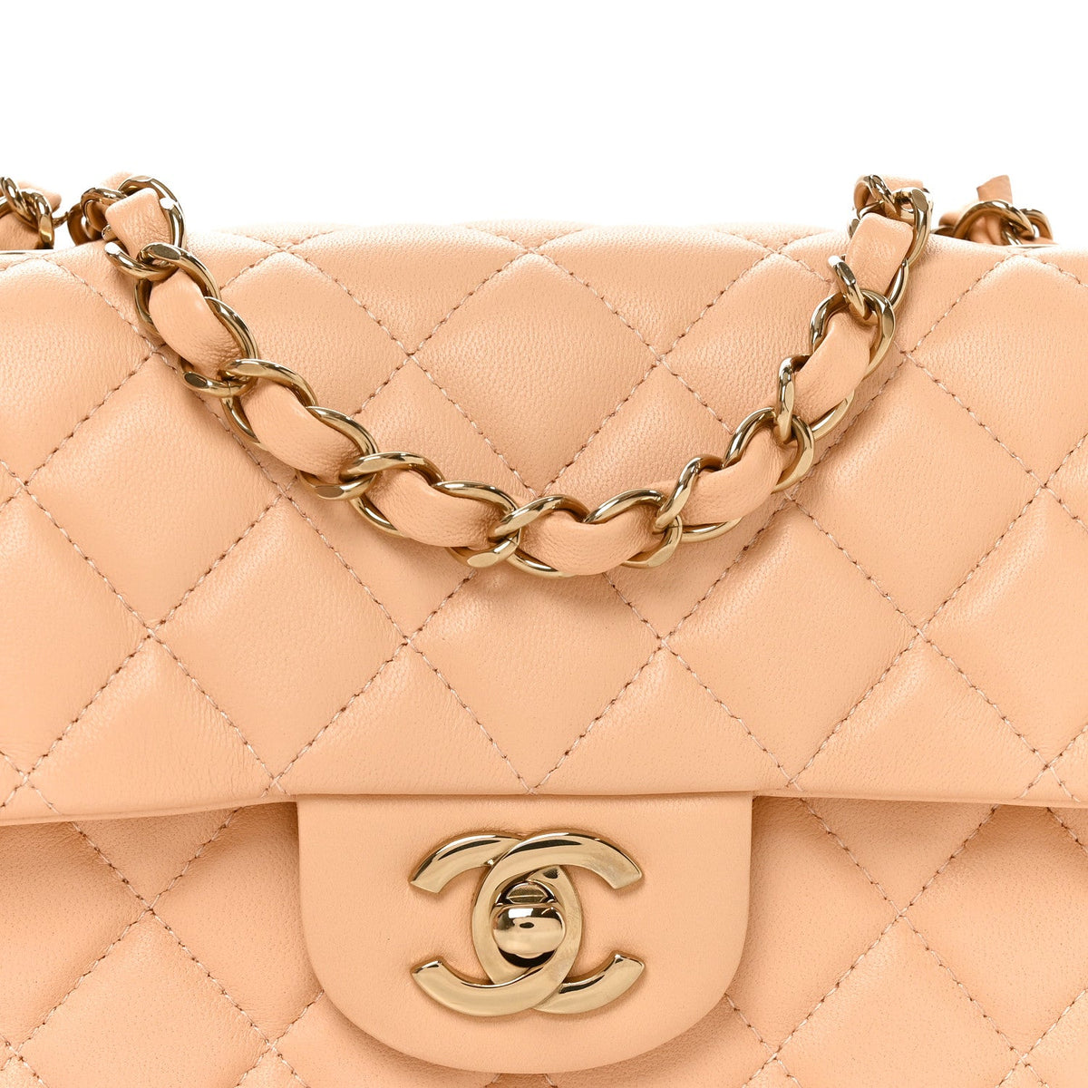 Lambskin Quilted Mini Rectangular Flap Beige