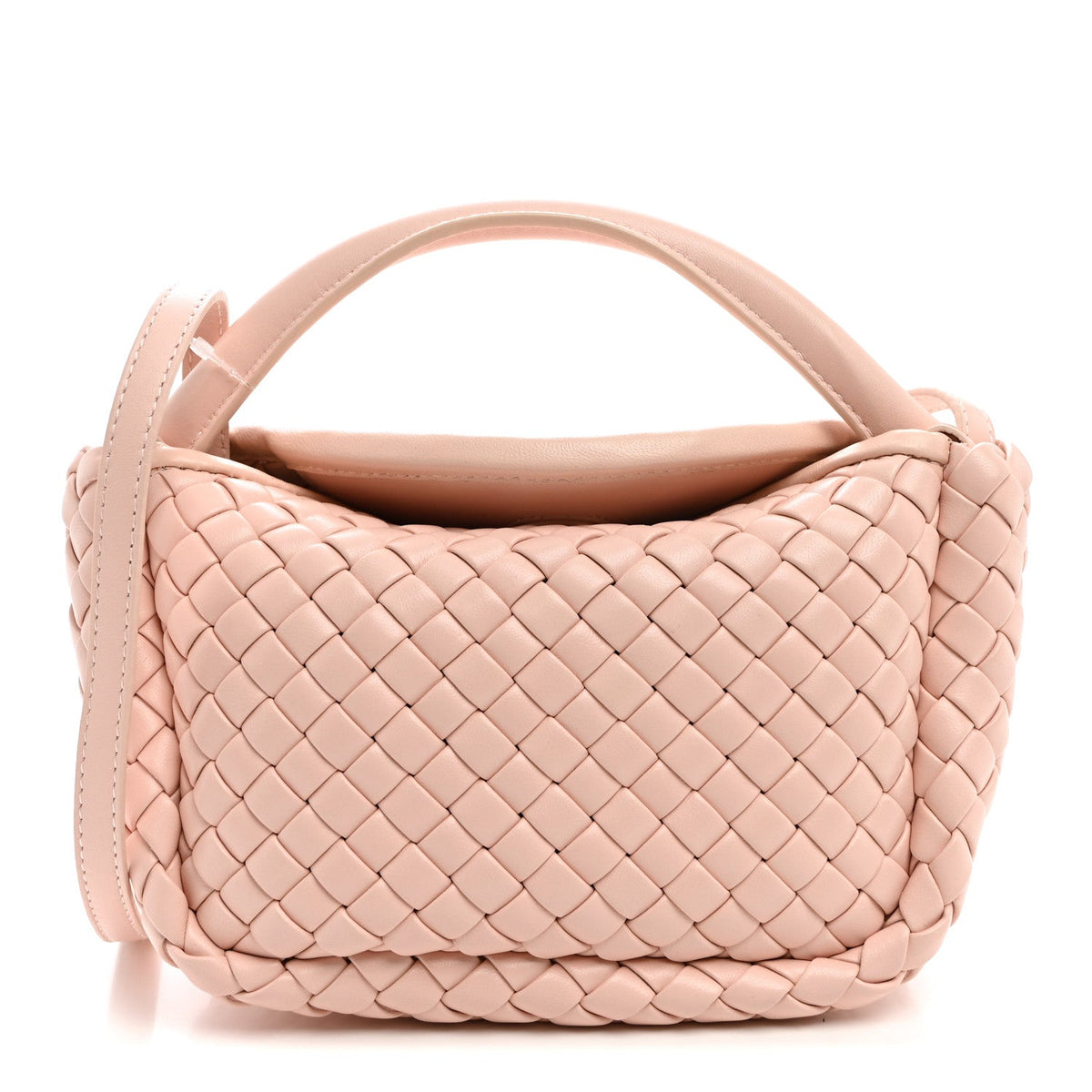Nappa Intrecciato Small Cobble Top Handle Bag Cameo