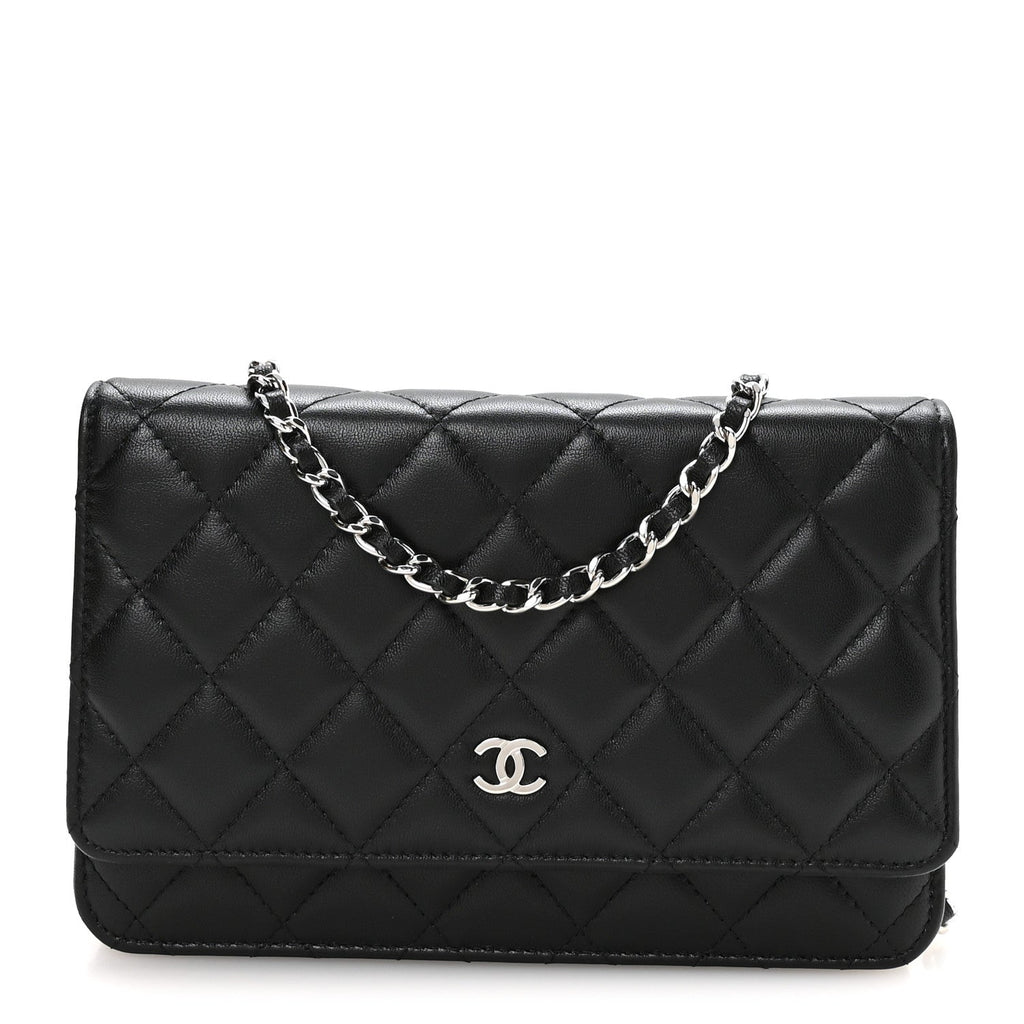 Lambskin Quilted Wallet On Chain WOC Black