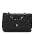 Lambskin Quilted Wallet On Chain WOC Black