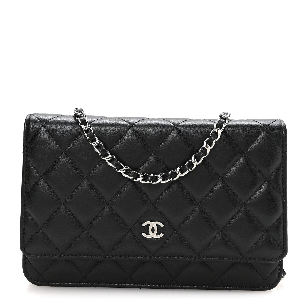 Lambskin Quilted Wallet On Chain WOC Black