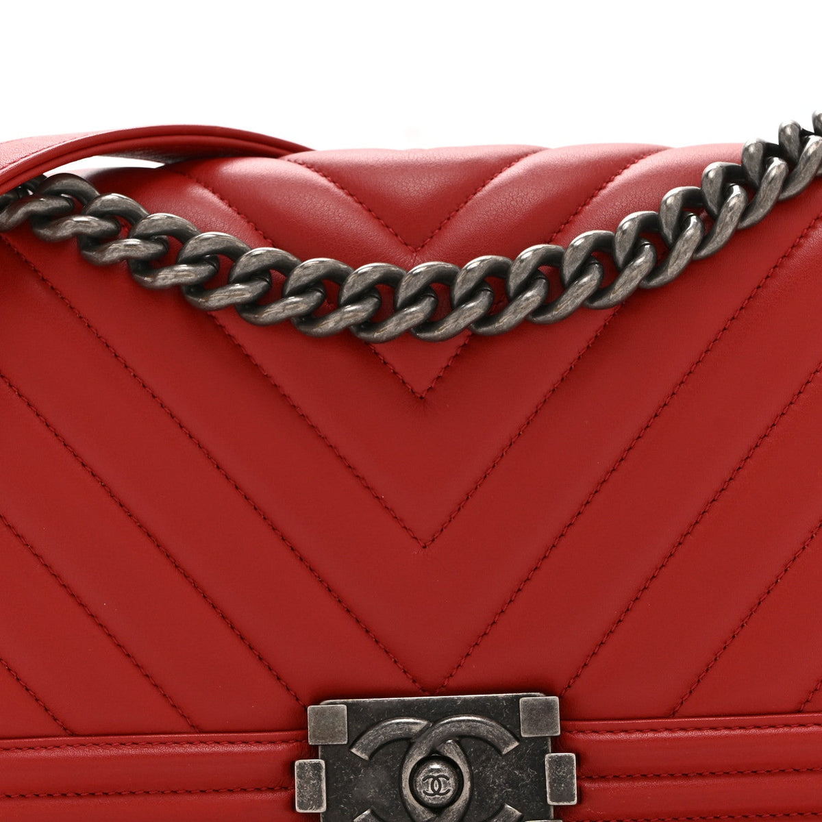 Calfskin Chevron Quilted Medium Boy Flap Red