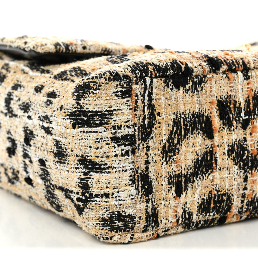 Tweed Mixed Fibers Leopard Print Souplissimo Maxi Flap Brown Black White