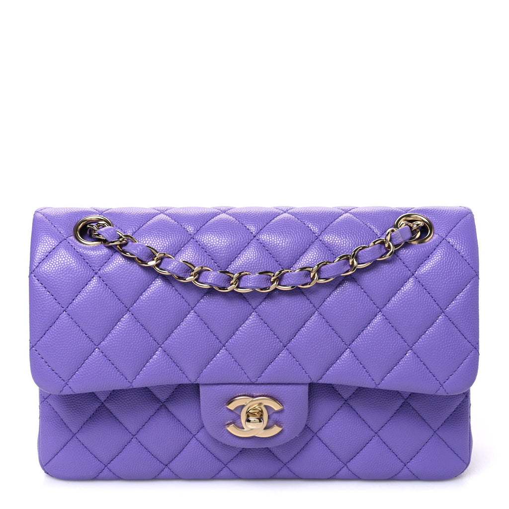 Caviar Quilted Small Double Flap Purple