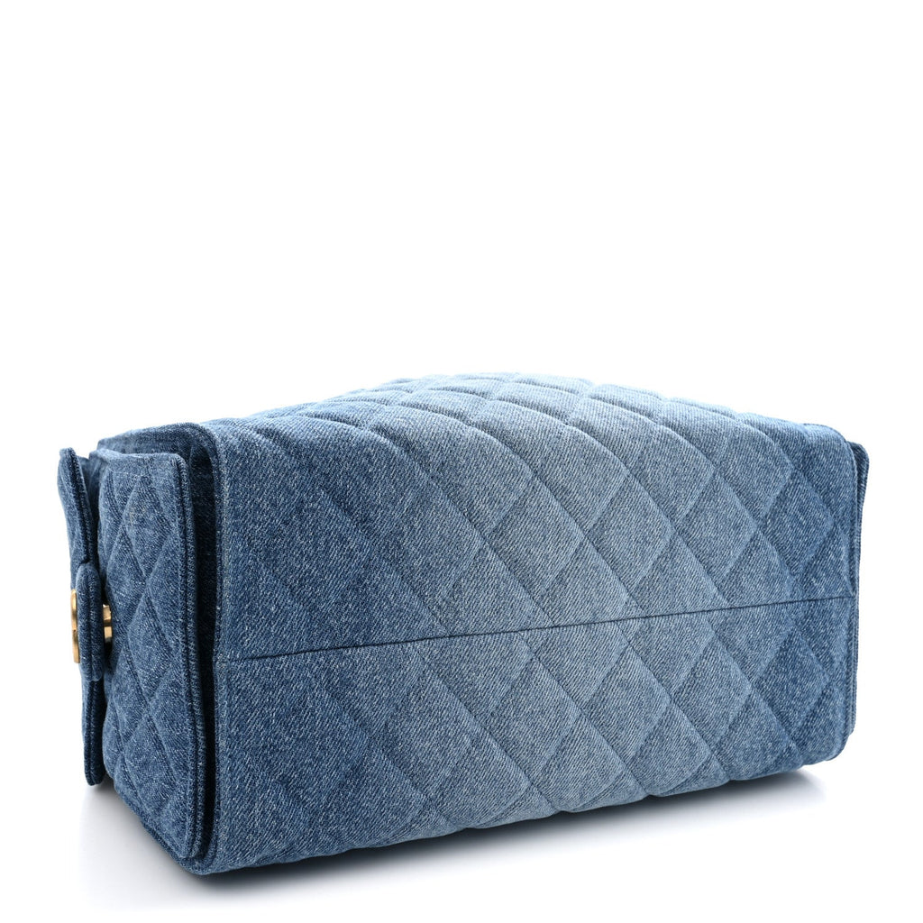 Washed Denim Quilted Small Chanel 25 Handbag Blue