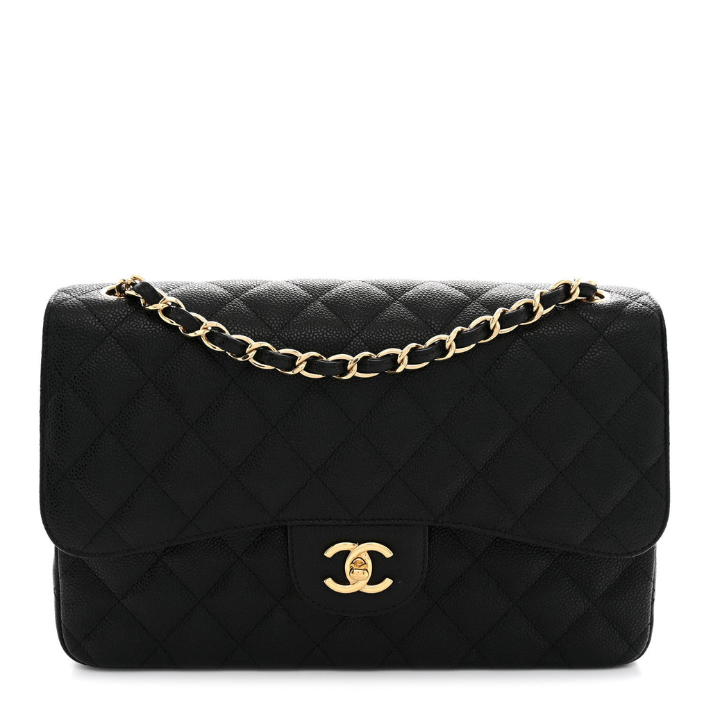 Caviar Quilted Jumbo Double Flap Black