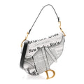 Calfskin Newspaper Printed Saddle Bag With Strap Black White