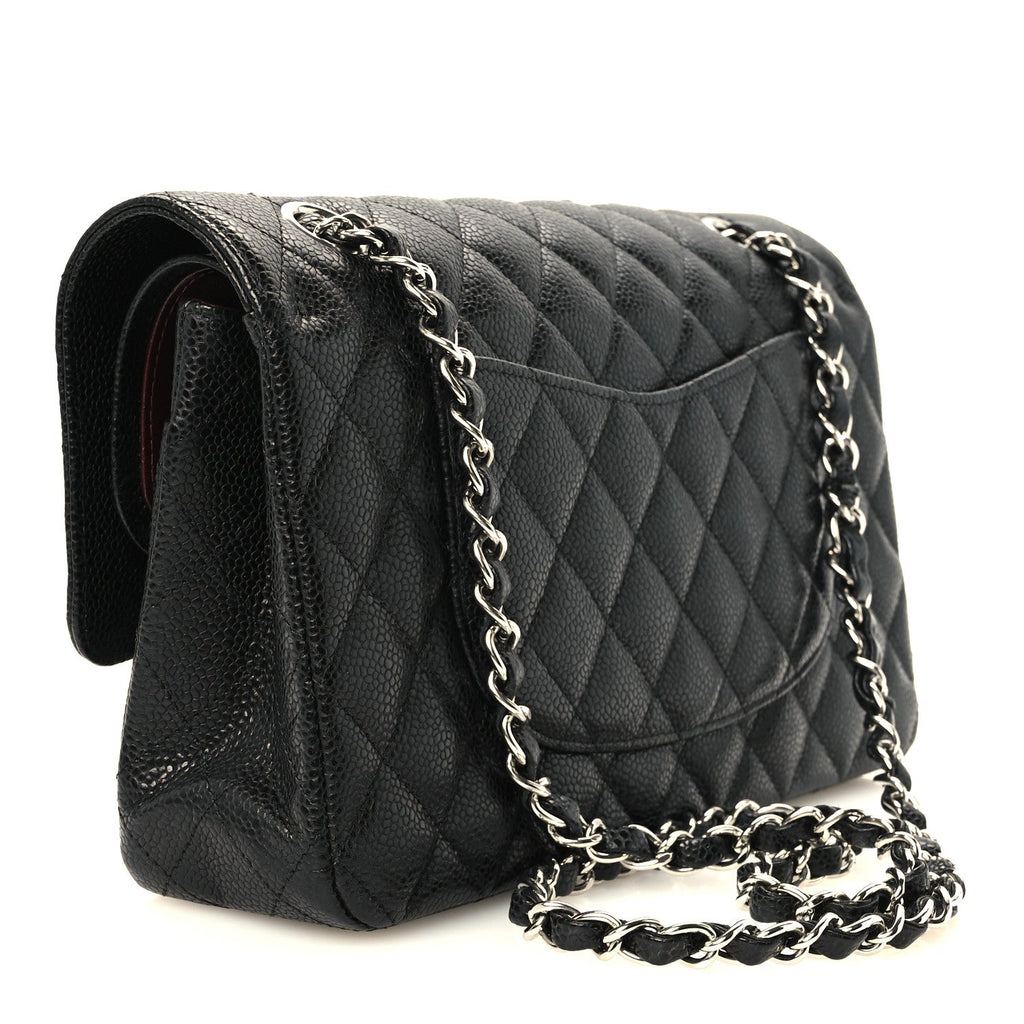 Caviar Quilted Medium Double Flap Black