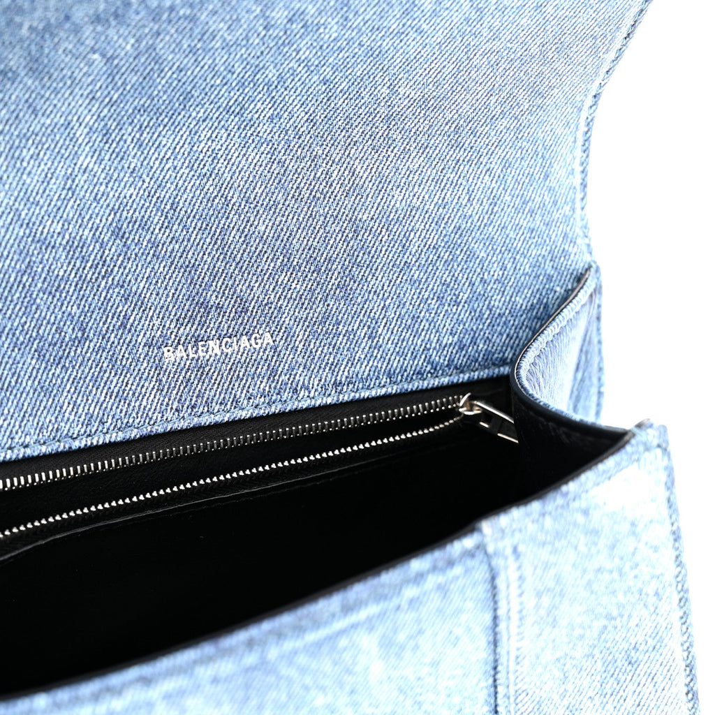 Nappa Denim Printed Small Hourglass Top Handle Bag Denim Blue