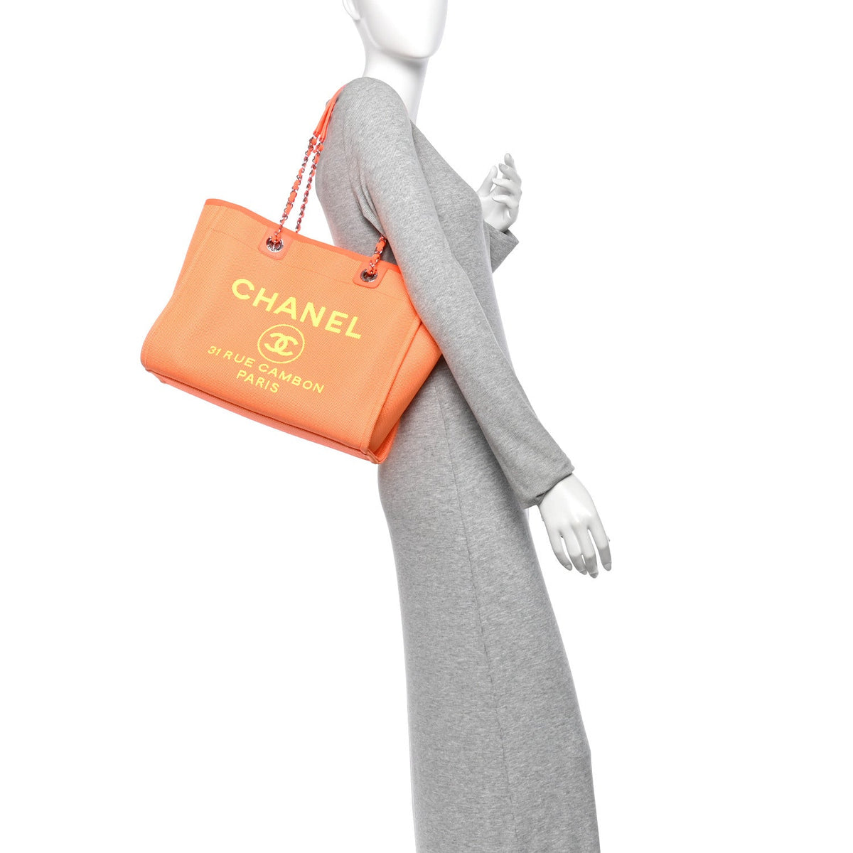 Mixed Fibers Calfskin Small Deauville Tote Orange Yellow