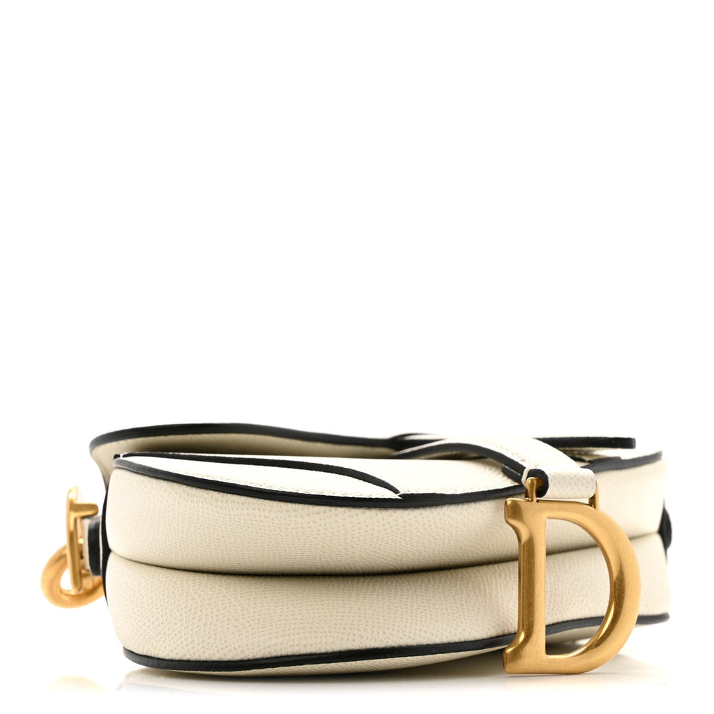 Grained Calfskin Mini Saddle Bag With Strap White