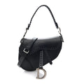 Calfskin Studded Saddle Bag With Strap Black