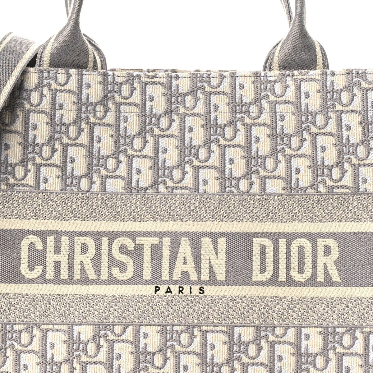 Oblique Chambray Calfskin Medium Book Tote With Strap Grey Latte