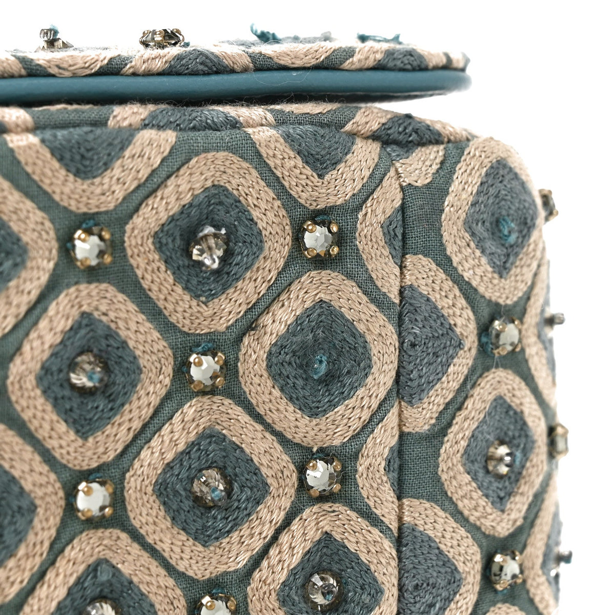 Calfskin Strass Embroidered Small Caro Bag Blue