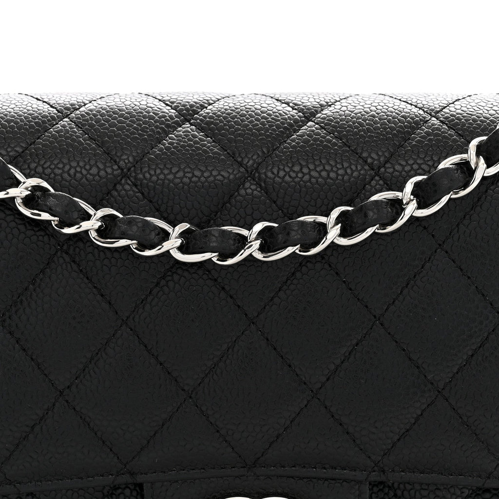 Caviar Quilted Medium Double Flap Black