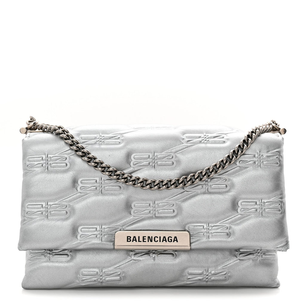 Nappa Allover License BB Monogram Embossed Small Triplet Bag Silver